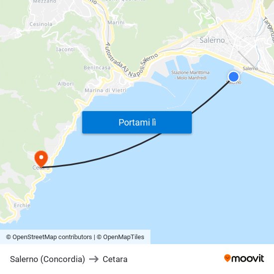 Salerno (Concordia) to Cetara map
