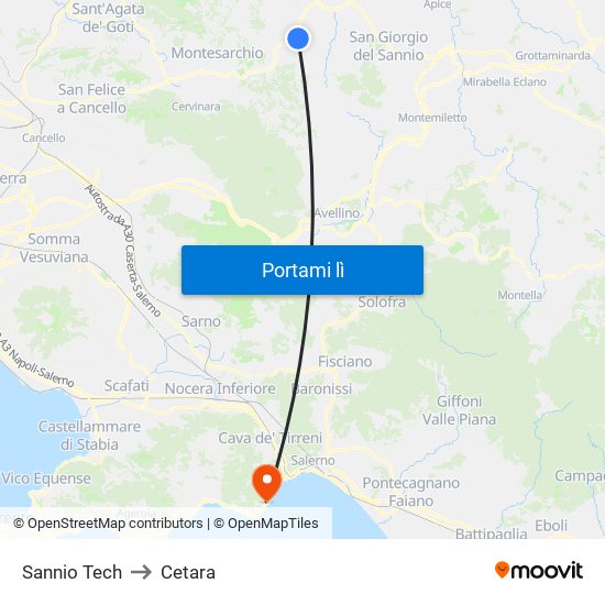 Sannio Tech to Cetara map