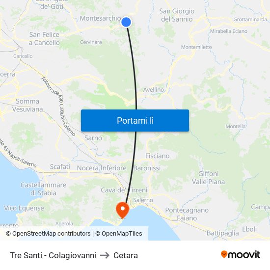 Tre Santi - Colagiovanni to Cetara map