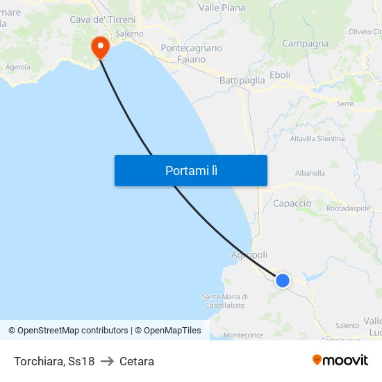 Torchiara, Ss18 to Cetara map