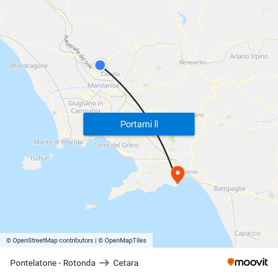 Pontelatone - Rotonda to Cetara map