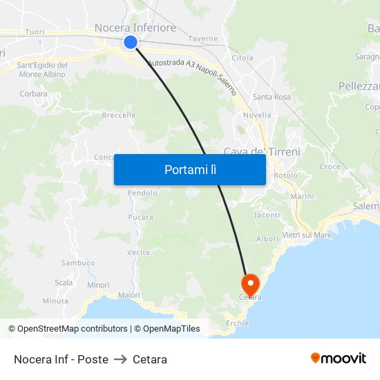 Nocera Inf - Poste to Cetara map