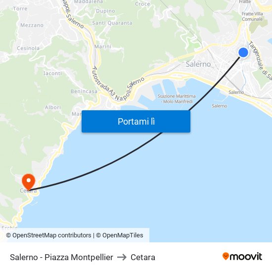Salerno - Piazza Montpellier to Cetara map