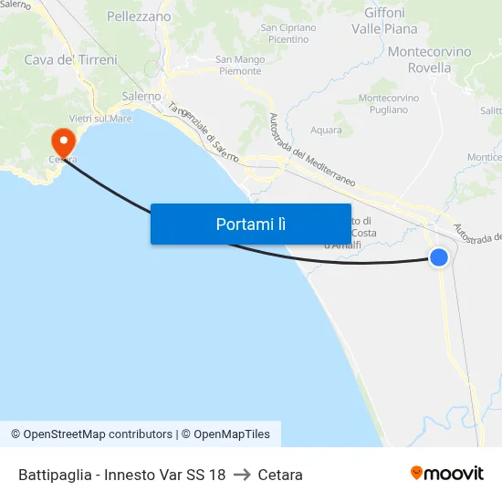 Battipaglia - Innesto Var SS 18 to Cetara map