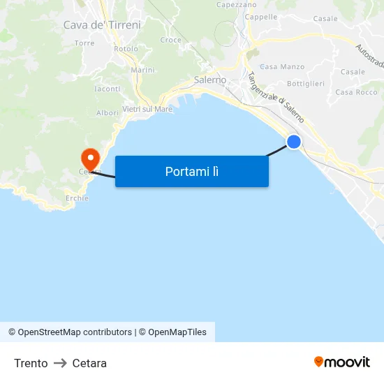 Trento to Cetara map
