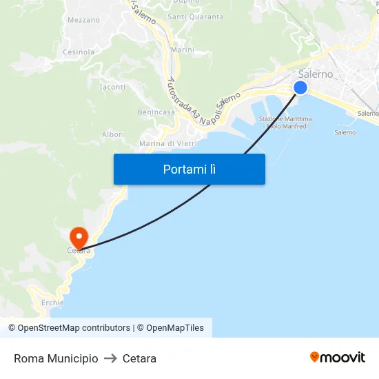 Roma Municipio to Cetara map