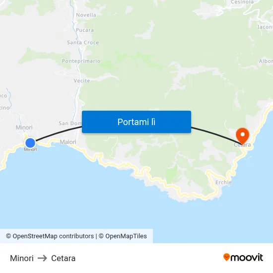 Minori to Cetara map