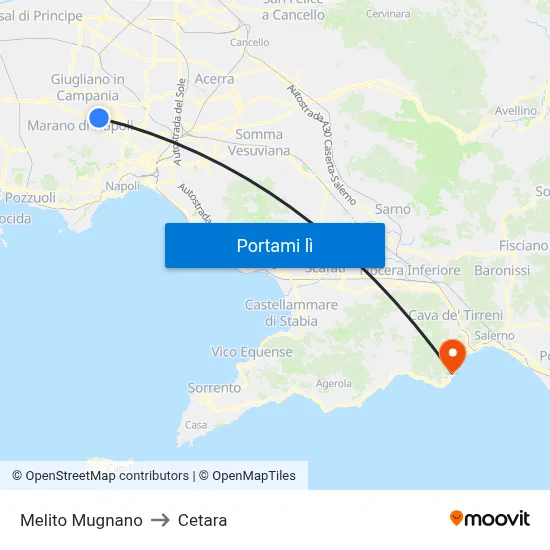 Melito Mugnano to Cetara map