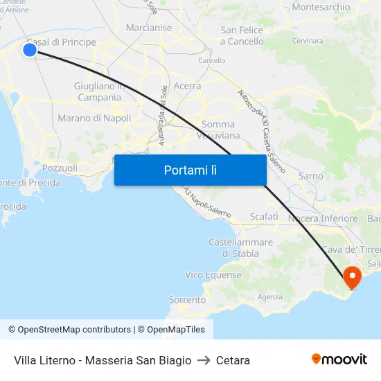 Villa Literno - Masseria San Biagio to Cetara map