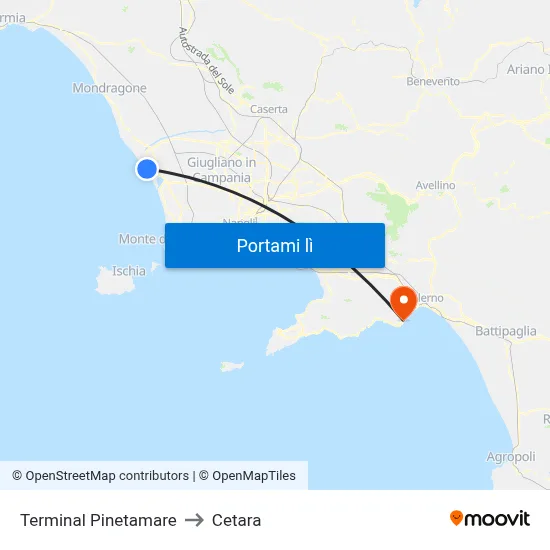 Terminal Pinetamare to Cetara map