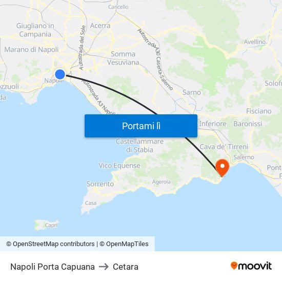 Napoli Porta Capuana to Cetara map