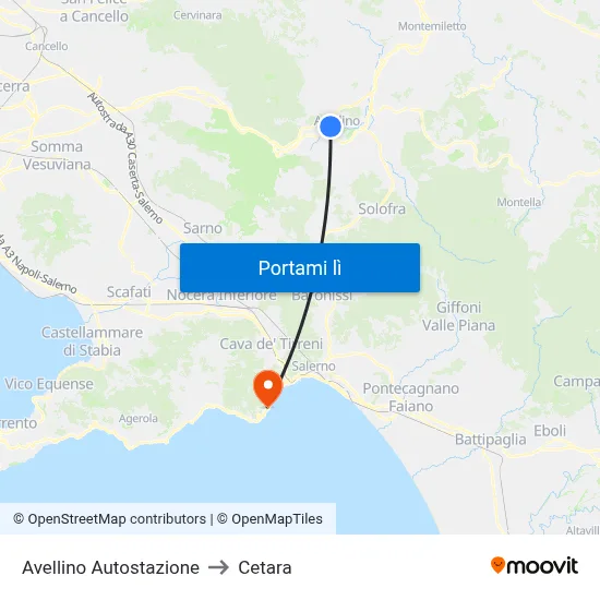 Avellino Autostazione to Cetara map