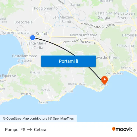 Pompei FS to Cetara map