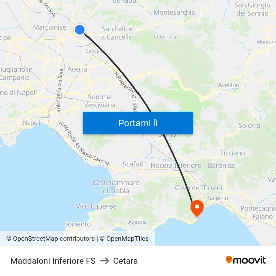 Maddaloni Inferiore FS to Cetara map