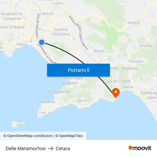 Delle Metamorfosi to Cetara map