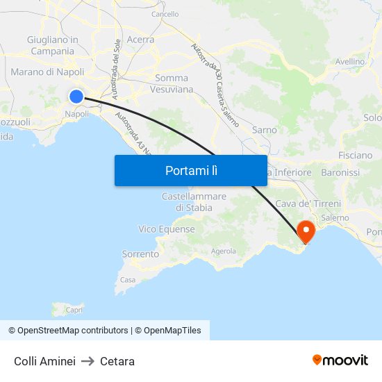 Colli Aminei to Cetara map