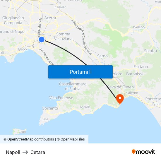 Napoli to Cetara map