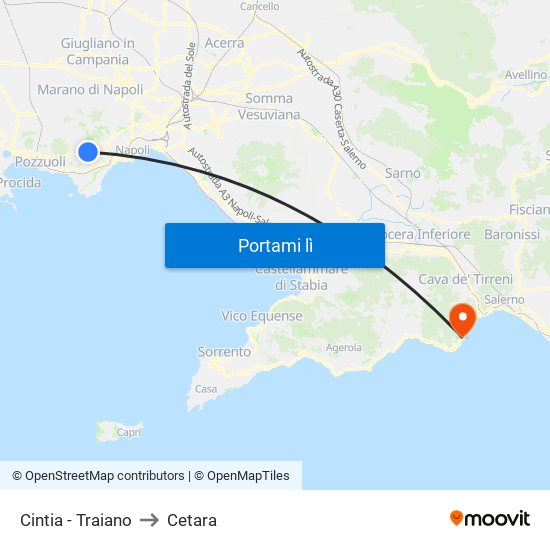 Cintia - Traiano to Cetara map