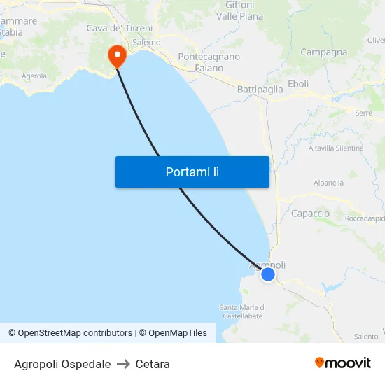 Agropoli Ospedale to Cetara map