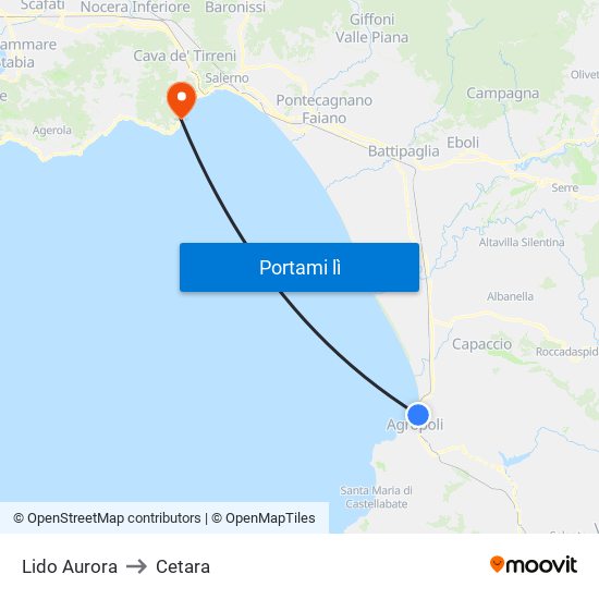 Lido Aurora to Cetara map