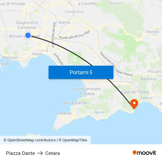 Piazza Dante to Cetara map