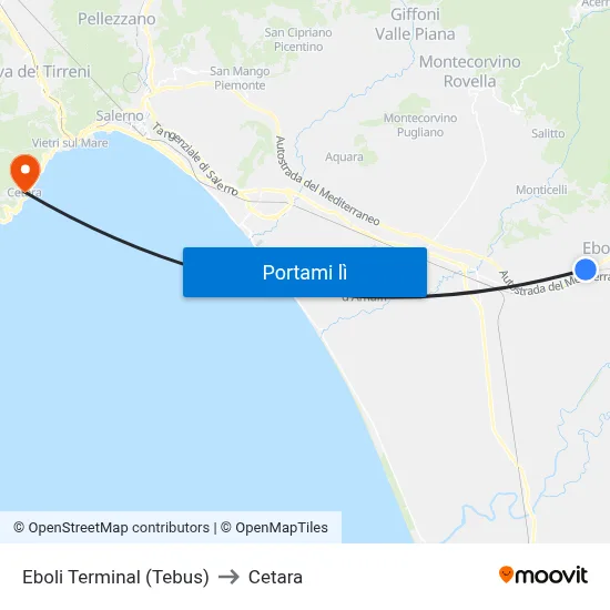 Eboli Terminal (Tebus) to Cetara map