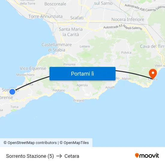 Sorrento Stazione (5) to Cetara map