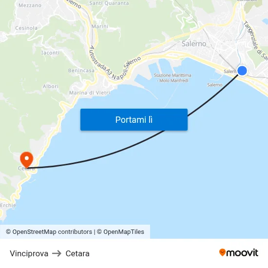 Vinciprova to Cetara map