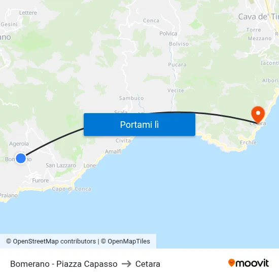 Bomerano - Piazza Capasso to Cetara map