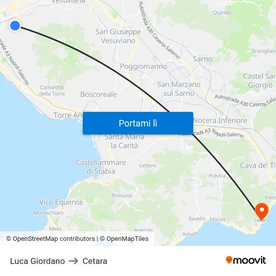 Luca Giordano to Cetara map