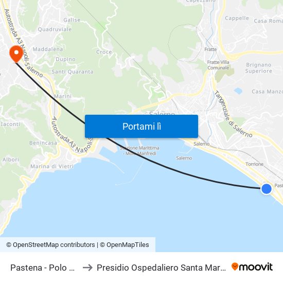 Pastena  - Polo Nautico to Presidio Ospedaliero Santa Maria Dell'Olmo map