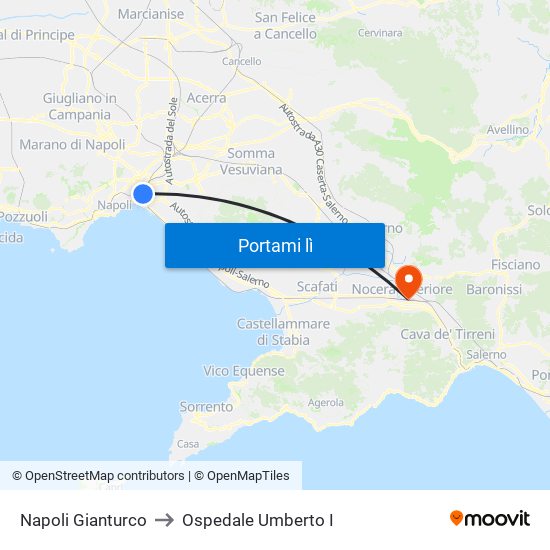 Napoli Gianturco to Ospedale Umberto I map