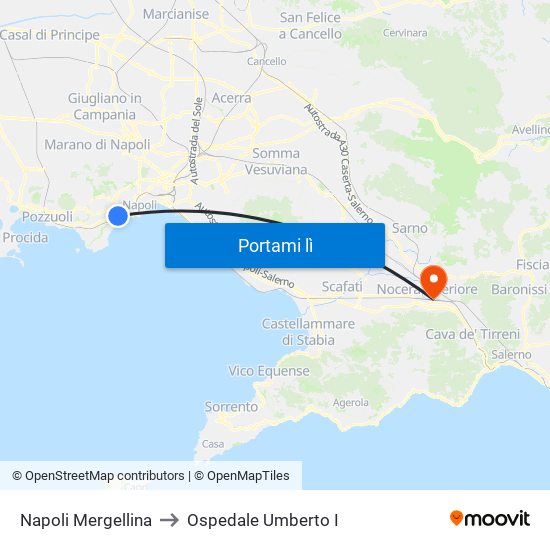 Napoli Mergellina to Ospedale Umberto I map