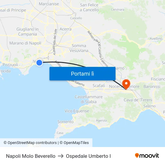 Napoli Molo Beverello to Ospedale Umberto I map