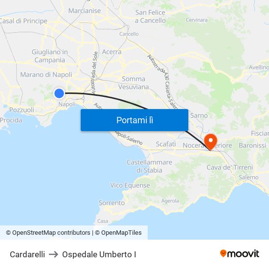 Cardarelli to Ospedale Umberto I map