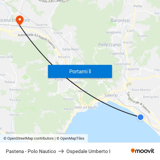 Pastena  - Polo Nautico to Ospedale Umberto I map