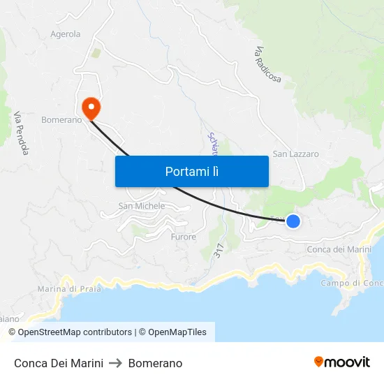 Conca Dei Marini to Bomerano map