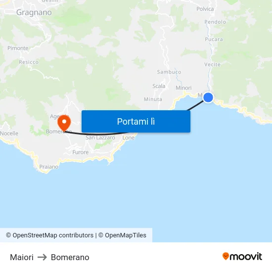 Maiori to Bomerano map