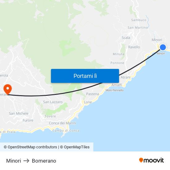 Minori to Bomerano map