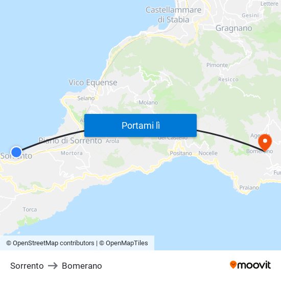 Sorrento to Bomerano map