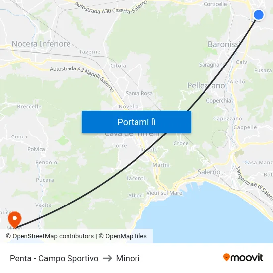 Penta - Campo Sportivo to Minori map