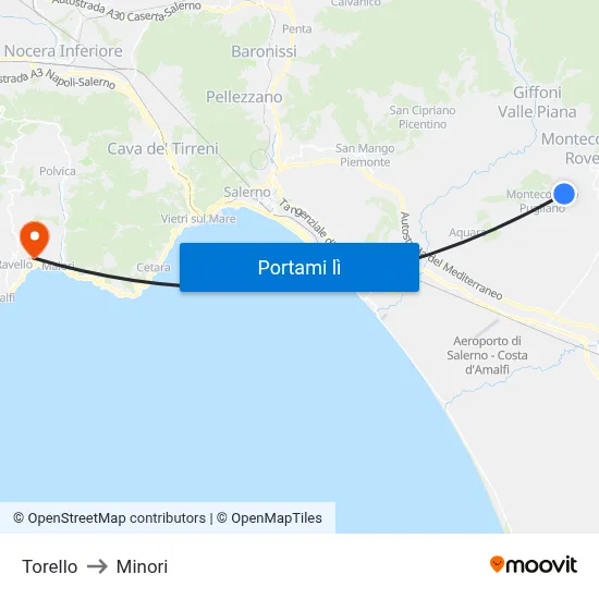 Torello to Minori map