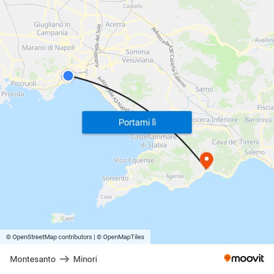 Montesanto to Minori map