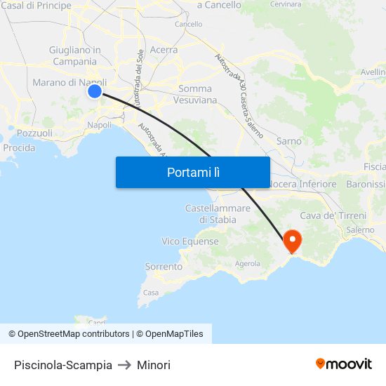 Piscinola-Scampia to Minori map