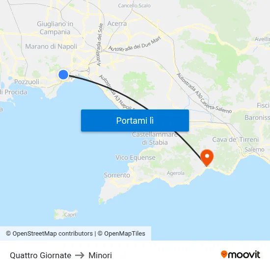 Quattro Giornate to Minori map