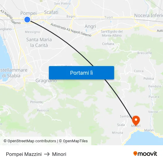 Pompei Mazzini to Minori map