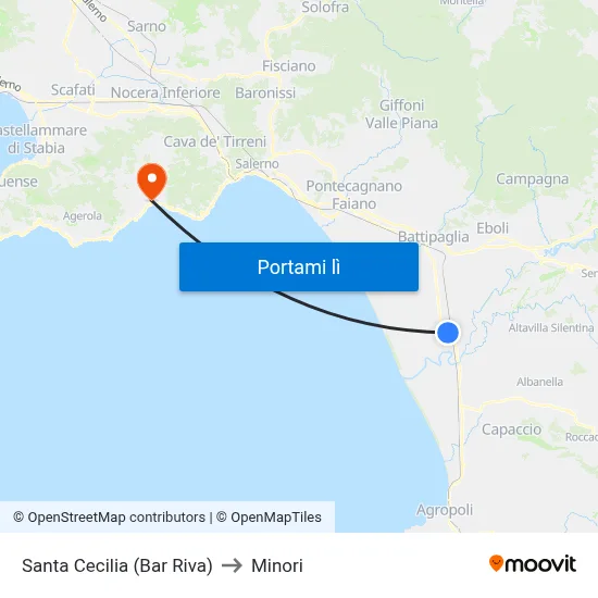 Santa Cecilia (Bar Riva) to Minori map