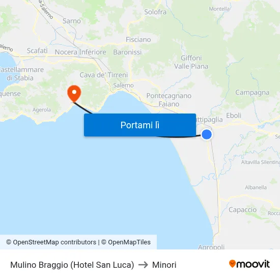 Mulino Braggio (Hotel San Luca) to Minori map