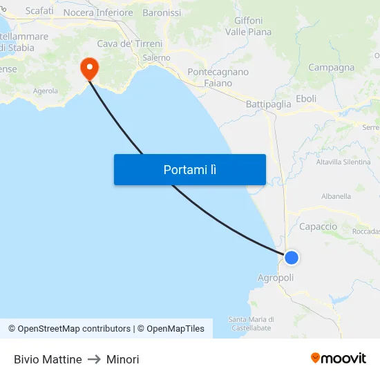 Bivio Mattine to Minori map
