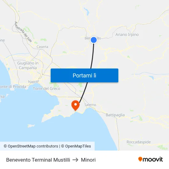 Benevento Terminal Mustilli to Minori map